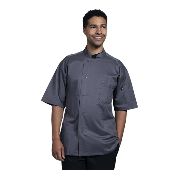 Uncommon Chef Florence Unisex Customizable Slate Short Sleeve Chef Coat with Gray Heather Mesh Back 0717HC
