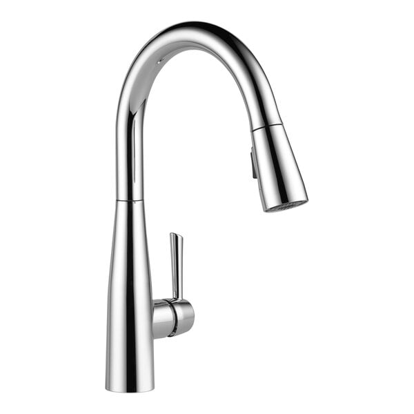 Delta Faucet 9113-DST Essa 1.8 GPM Deck-Mount Chrome Finish Kitchen Faucet with Lever Handle, 9 3/8" Swing Gooseneck Spout, and Pull-Down Spray Wand