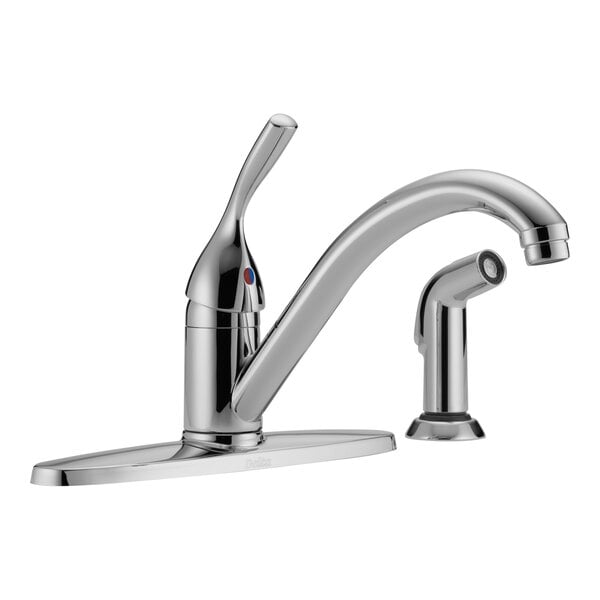 Delta Faucet 400-DST 1.8 GPM Deck-Mount Chrome Finish Kitchen Faucet with 8" Centers, Lever Handle, 8 11/16" Swing Spout, and Side Sprayer