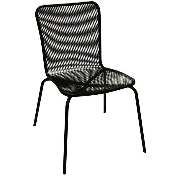 An American Tables & Seating black metal mesh outdoor chair.