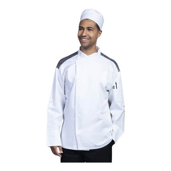 Uncommon Chef Capri Unisex Customizable White Convertible Long Sleeve Chef Coat with Black Heather Mesh Back 0708HC