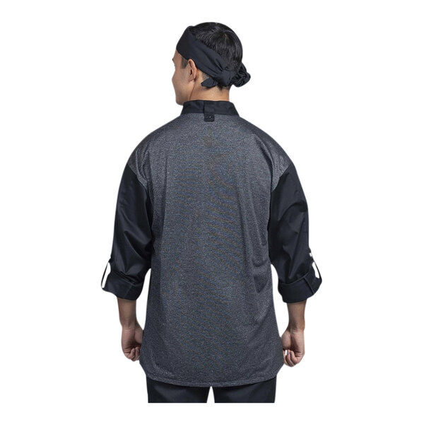 Uncommon Chef Roma Unisex Customizable Black Convertible Long Sleeve Chef Coat with Silver Heather Mesh Back 0711HC - L