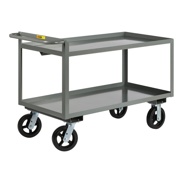 Little Giant 30" x 48" x 32" Heavy-Duty Lipped 2-Shelf Steel Merchandise Collector Truck with 8" Mold-On Rubber Casters GL-3048-8MR