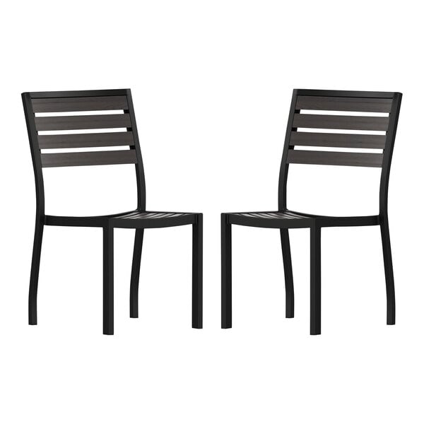 Flash Furniture Lark Gray Wash Faux Teak Slat Stackable Side Chair - 2/Set