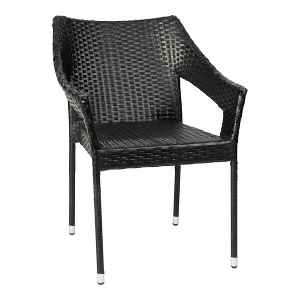 Flash Furniture Ethan Black Synthetic Rattan Stackable Arm Chair