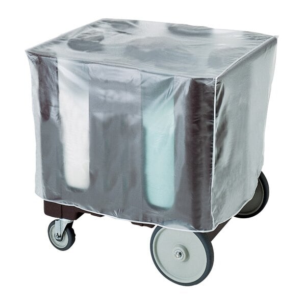 A plastic covered box on wheels.