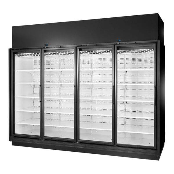 True 128 3/8" Black Refrigerated Glass Door Merchandiser with LED Lighting