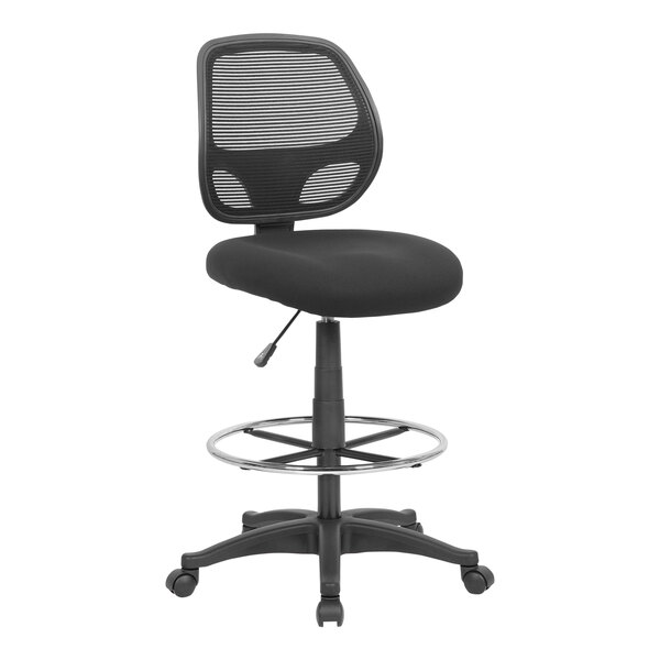 Boss Black Mesh / Fabric Drafting Stool with Footring