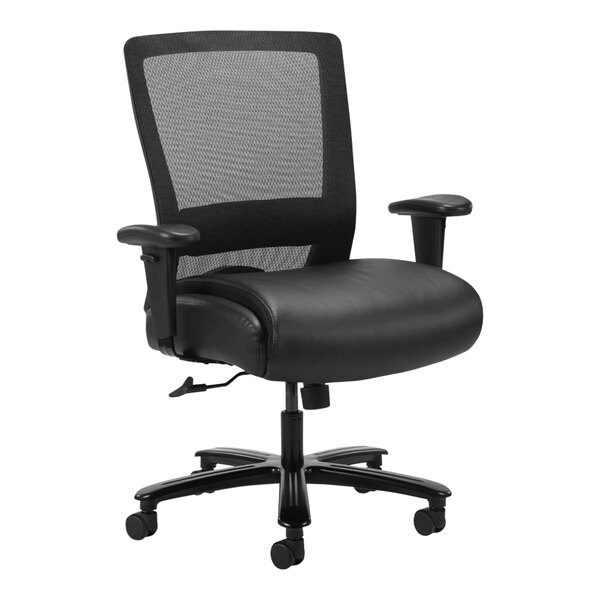 Boss Black Mesh / LeatherPlus High-Back Heavy-Duty Executive Chair with Adjustable T-Arms