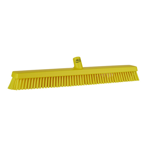 Vikan 31956 24 7/16" Yellow Heavy-Duty Push Broom Head with Soft / Stiff Bristles