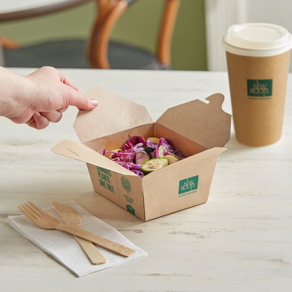 New Roots Kraft PLA-Lined Compostable #1 Take-Out Container 4 5/8" x 3 1/2" x 2 1/2" - 50/Pack