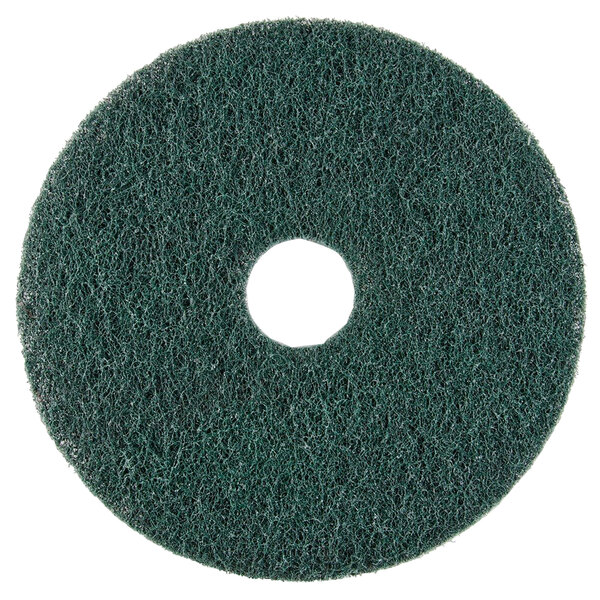 A green Scrubble 10" circular floor pad with a white center.