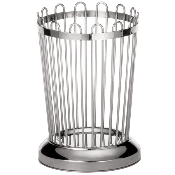 A silver stainless steel Tablecraft breadstick basket.