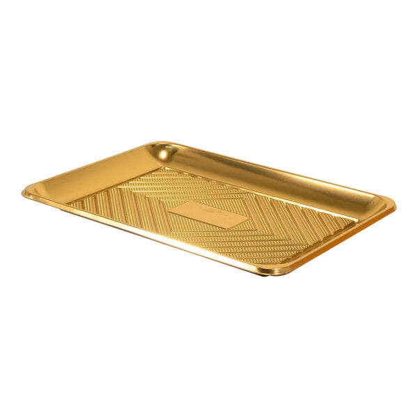 Welcome Home Brands 13 9/16" x 9 15/16" Gold Rectangular Plastic Kado Tray - 100/Case