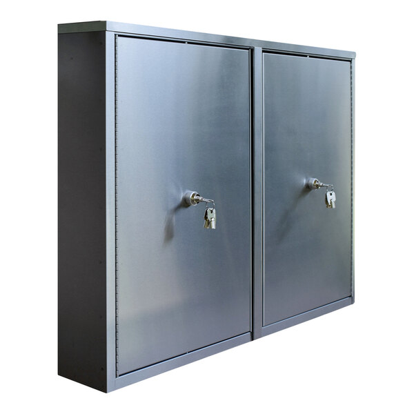 Omnimed 22" x 4" x 15" Stainless Steel Wall-Mount 2-Shelf Twin Narcotics Cabinet with 4 Key Locks 181801