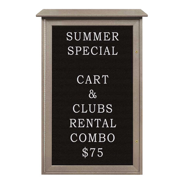 United Visual Products 26" x 42" Single Door Message Center with Black Felt Letterboard and Weathered Wood Recycled Plastic Frame