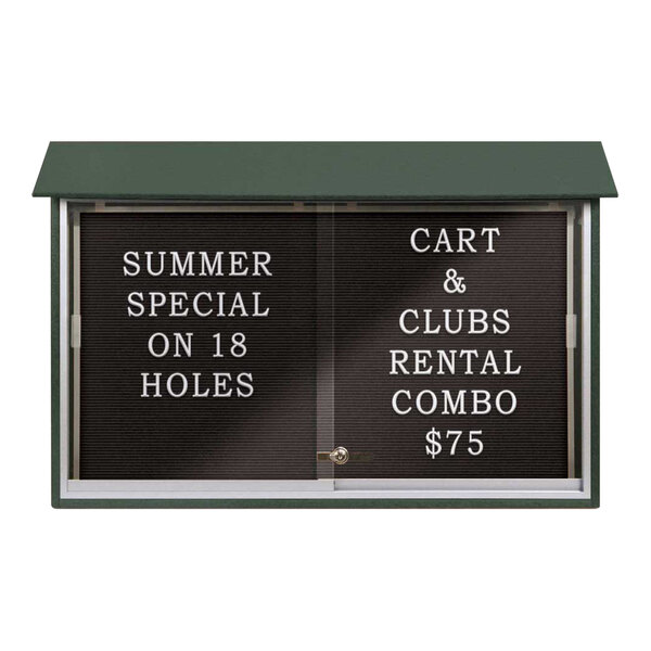 United Visual Products 45" x 30" Sliding Glass Door Message Center with Black Felt Letterboard and Woodland Green Recycled Plastic Frame