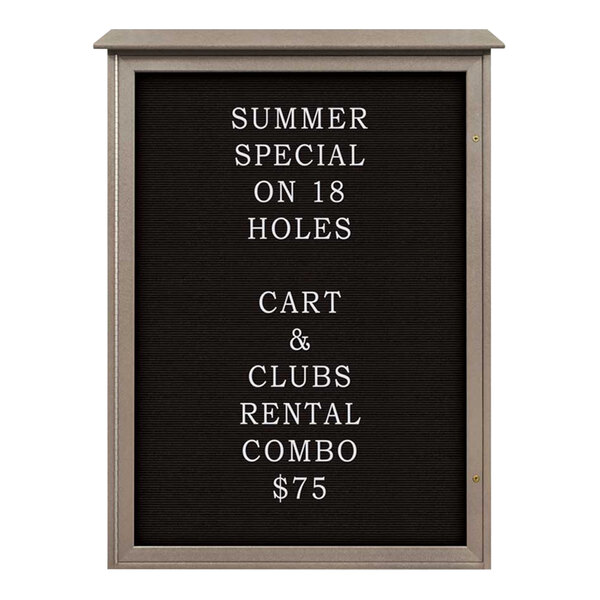 United Visual Products 38" x 54" Single Door Message Center with Black Felt Letterboard and Weathered Wood Recycled Plastic Frame