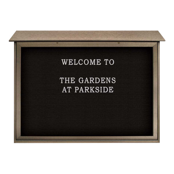 United Visual Products 52" x 40" Double-Sided Bottom Hinge Message Center with Black Felt Letterboard and Weathered Wood Recycled Plastic Frame