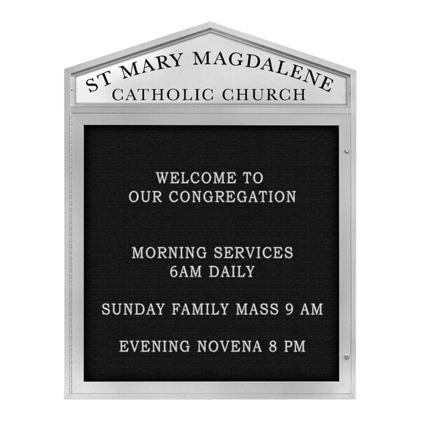 United Visual Products 48" x 48" Satin Single-Sided Enclosed Outdoor Cathedral Letterboard with Pointed Header