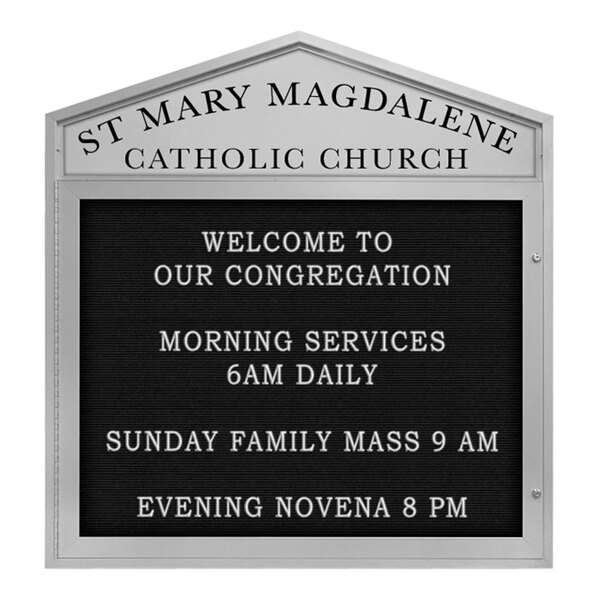 United Visual Products 47" x 36" Satin Single-Sided Enclosed Outdoor Cathedral Letterboard with Pointed Header