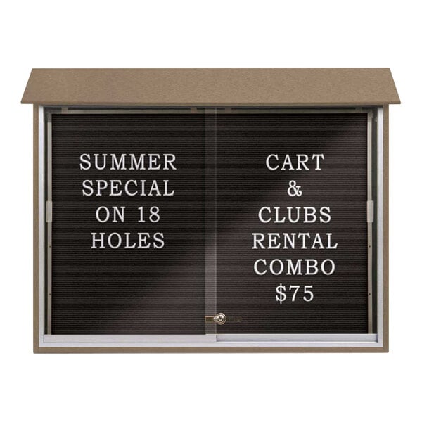 United Visual Products 45" x 36" Sliding Glass Door Message Center with Black Felt Letterboard and Weathered Wood Recycled Plastic Frame