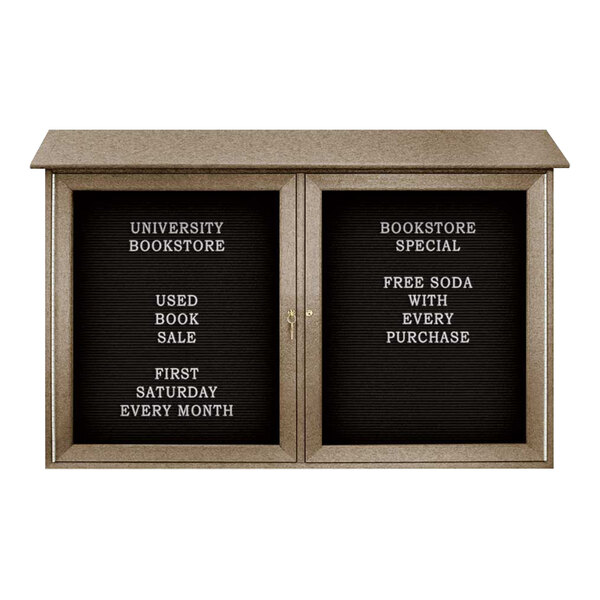 United Visual Products 45" x 30" Double Door Message Center with Black Felt Letterboard and Weathered Wood Recycled Plastic Frame