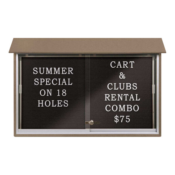 United Visual Products 45" x 30" Sliding Glass Door Message Center with Black Felt Letterboard and Weathered Wood Recycled Plastic Frame