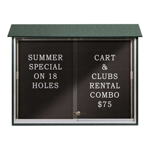 United Visual Products 45" x 36" Sliding Glass Door Message Center with Black Felt Letterboard and Woodland Green Recycled Plastic Frame