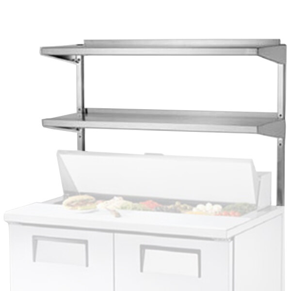 A white metal double overshelf with two shelves.