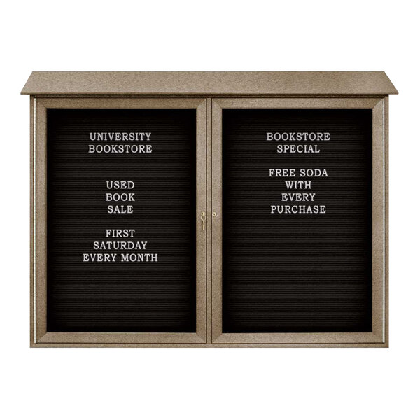 United Visual Products 52" x 40" Double Door Message Center with Black Felt Letterboard and Weathered Wood Recycled Plastic Frame