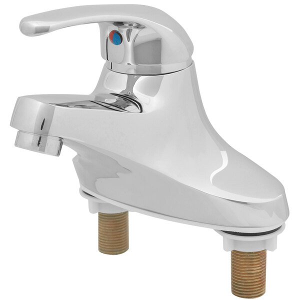 A silver T&S deck mount single lever faucet.