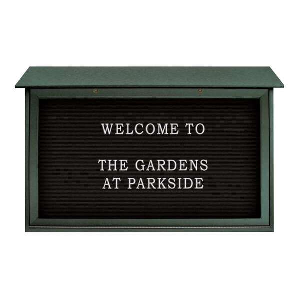United Visual Products 45" x 30" Double-Sided Bottom Hinge Message Center with Black Felt Letterboard and Woodland Green Recycled Plastic Frame
