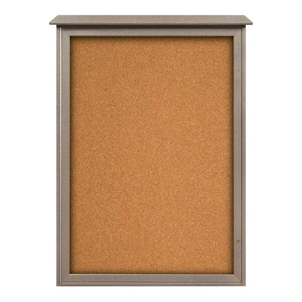 United Visual Products 38" x 54" Single Door Message Center with Corkboard and Weathered Wood Recycled Plastic Frame