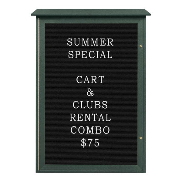United Visual Products 32" x 48" Single Door Message Center with Black Felt Letterboard and Woodland Green Recycled Plastic Frame