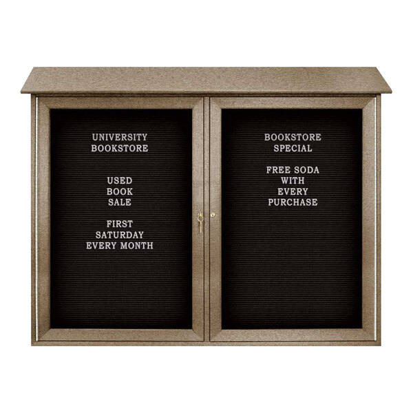 United Visual Products 45" x 36" Double Door Message Center with Black Felt Letterboard and Weathered Wood Recycled Plastic Frame