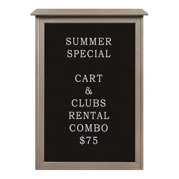 United Visual Products 32" x 48" Single Door Message Center with Black Felt Letterboard and Weathered Wood Recycled Plastic Frame
