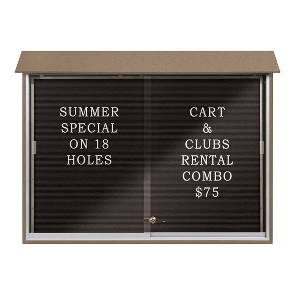 United Visual Products 52" x 40" Sliding Glass Door Message Center with Black Felt Letterboard and Weathered Wood Recycled Plastic Frame