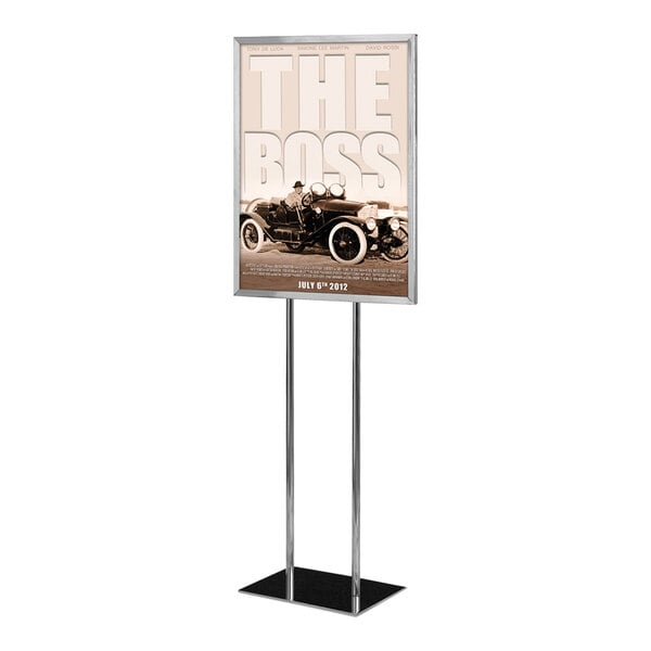 United Visual Products 14" x 22" Chrome Steel Pedestal Poster Stand with Flat Base