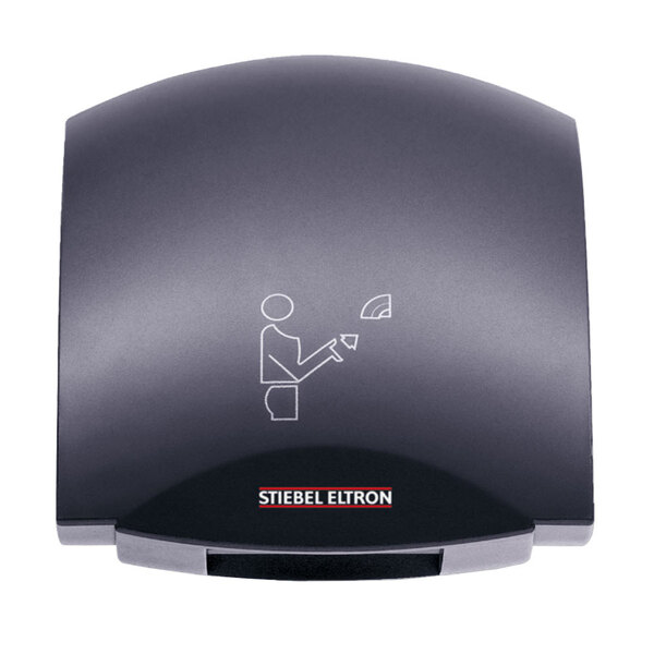 A black Stiebel Eltron hand dryer with a white logo.