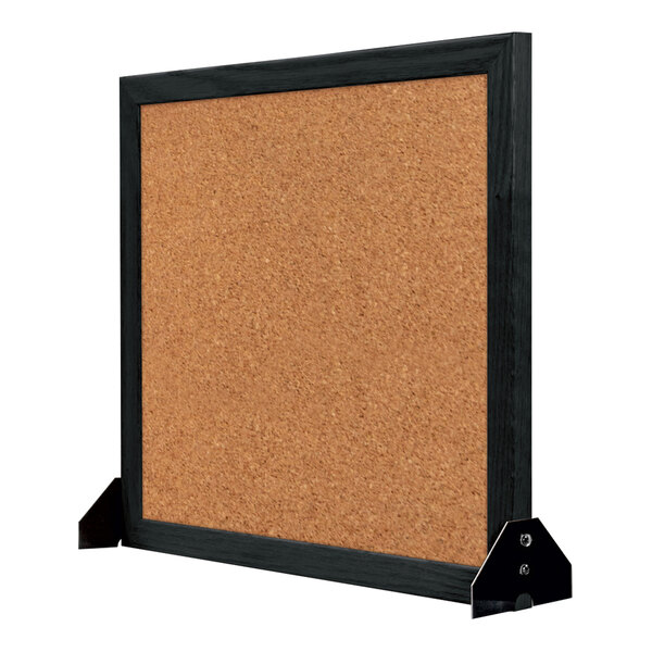 United Visual Products 16" x 16" Freestanding Cork Board with Black Wood Frame