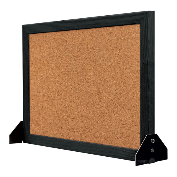 United Visual Products 16" x 12" Freestanding Cork Board with Black Wood Frame