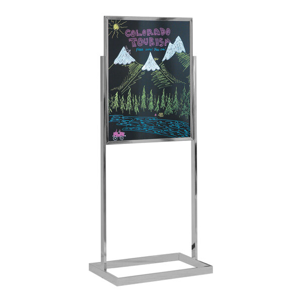 United Visual Products 22" x 28" Black Double-Sided Open Faced Pedestal Dry Erase Board with Aluminum Frame