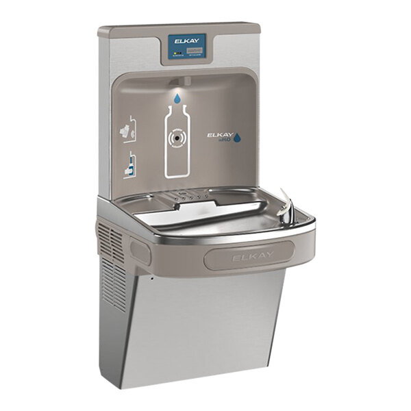 Zurn Elkay LZS8WSSP-PF ezH2O 8 GPH Stainless Steel Hands-Free PFOA / PFOS Filtered Bottle Filling Station with Drinking Fountain - 115V - Chilled