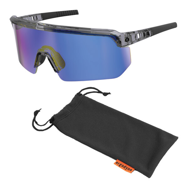 Ergodyne Skullerz AEGIR Safety Glasses with Clear Smoke Frame and Blue Mirrored Lenses 55011