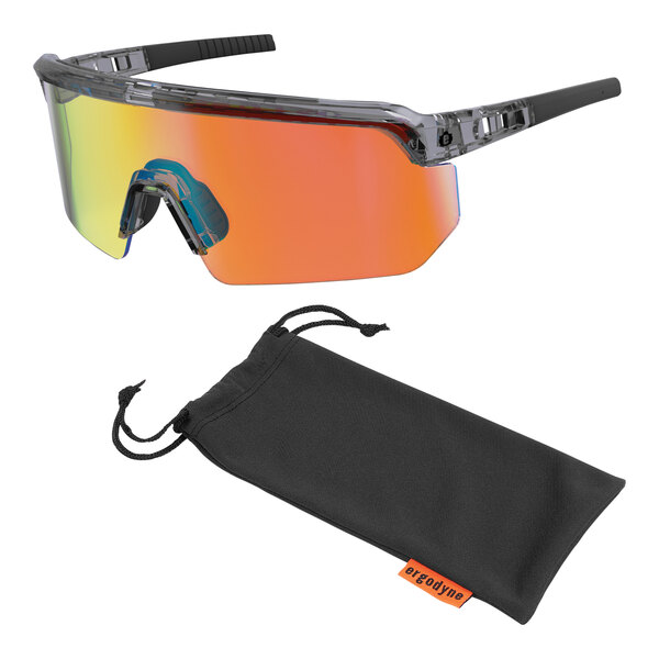 Ergodyne Skullerz AEGIR Anti-Scratch Anti-Fog Safety Glasses with Clear Smoke Frame and Orange Mirrored Lenses 55014