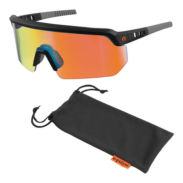 Ergodyne Skullerz AEGIR Anti-Scratch Anti-Fog Safety Glasses with Matte Black Frame and Orange Mirrored Lenses 55010