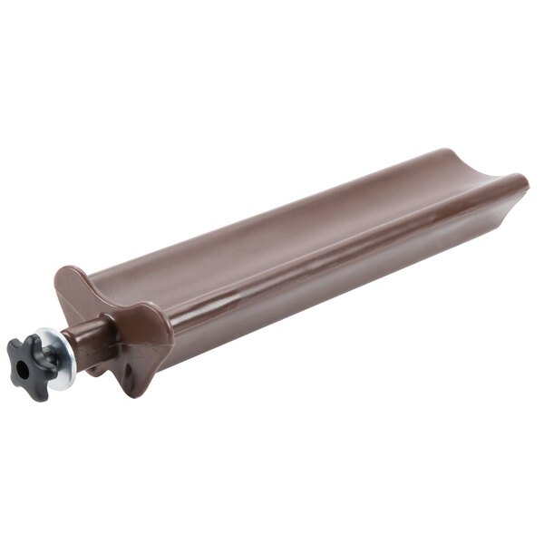 A brown plastic tube with metal dividers inside.