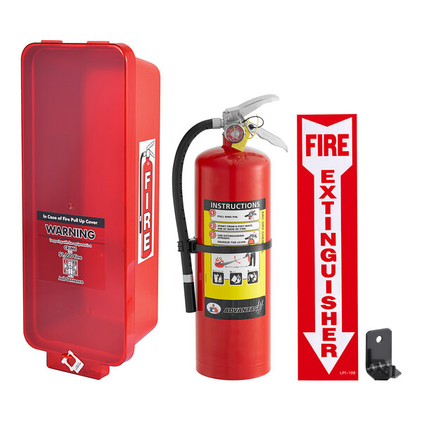 Badger Advantage ADV-10 10 lb. Dry Chemical Untagged Rechargeable Fire Extinguisher, Cato Warrior Red Plastic Cabinet with Red Pull Cover, and Adhesive Label