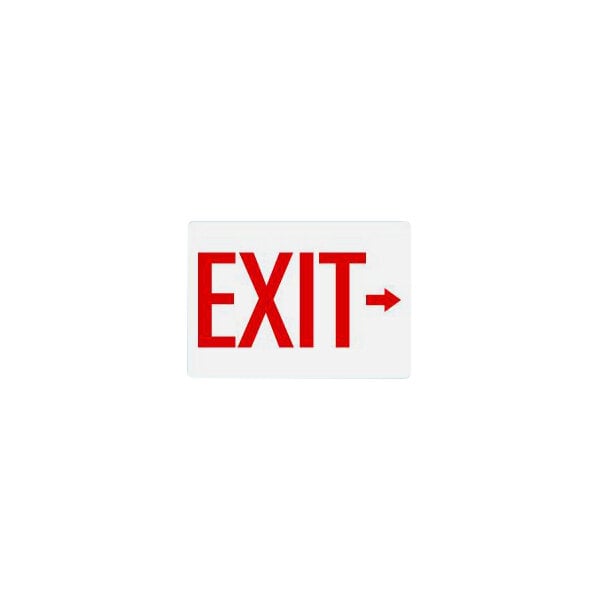 Lavex 14" x 10" White Non-Reflective Plastic "Exit" Safety Sign with Red Lettering and Right Arrow